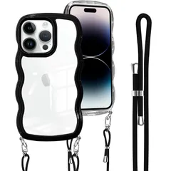 【数量限定】カバー 用の 斜めかけ 用の 肩掛け 14Pro 首掛け iPhone 韓国 iPhone クリア ストラップ アイフォン14 ショルダー プロ ケース スマホケース Pro ブラック 14