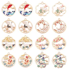 和風の恋　32個8種　和風　チャーム　鶴　チャーム　鯉　ペンダント　鳳凰　パーツ　猫　ピアス　ウサギ　イヤリング　鹿　ネックレス　キツネ　ブレスレット　コイ　キーホルダー　不死鳥　メタルパーツ　ネコ　エナメル　金古美　レトロ風　アンチック　マカロン　エナメル