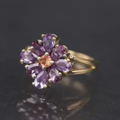 S307 キュービックジルコニア DQCZ 925刻印 リング マルチカラーフラワー 花 ゴールドカラー デザイン シルバー 指輪 9-10号