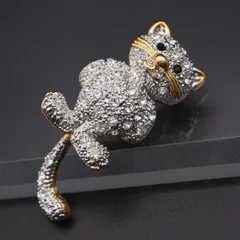 S214 ブローチ 猫 キャット ラインストーン パヴェ ゴールドカラー デザイン シルバーカラー コスチュームジュエリー