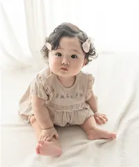 新品　mocmof　うさぎ刺しゅうロンパース　80㎝　ピンク　ホワイト　ワンピース　ロンパース