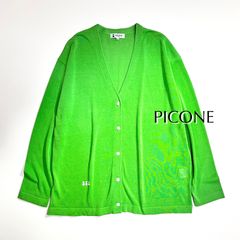cW49 PICONE 大きいサイズ L 40 Vネック サマー カーディガン 長袖 アルチビオ キャラクター ボタン ロゴ ピッコーネ 緑 グリーン