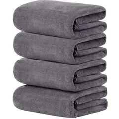 【人気商品】吸水速乾 大判 ホテル仕様 ふわふわ 柔らか肌触り グレー] エステ 業務用 4枚セット サロン [tkone お風呂上がり耐久性 バスタオル バス用品