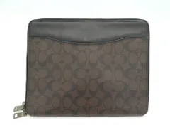 美品　コーチ　シグネチャー　PVC レザー　ブラウン　クラッチバッグ　セカンド　1083