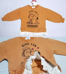 (キッズ120サイズ)ザラキッズ SNOOPY 裾レース 起毛Tシャツ