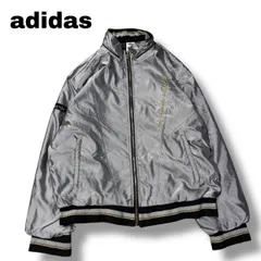 90s adidas ナイロンジャケット シルバー デサント製 刺繍ロゴ L 古着