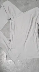 Vネック ゴージ オフショルダー グレーニット