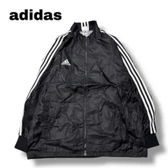 90s adidas ナイロンジャケット ブラック XL 刺繍ロゴ 三本ライン トラックジャケット 古着