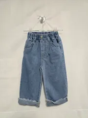 ライトブルー デニム ワイド ロールアップ パンツ キッズ 3-4歳 1204