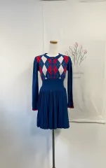 コットン ブレンド アーガイル ニット プリーツ ONE PIECE