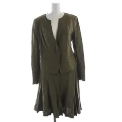 エポカ EPOCA スーツ セットアップ ノーカラージャケット フレアスカート ひざ丈 麻 リネン混 40 42 カーキ M5S13-550-78 /RO