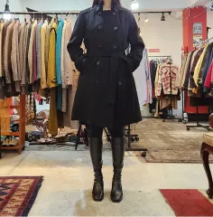 Laura pue カシミア 95% ウール ダブル ボタン ベルト ブラック コート