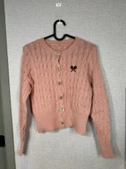 新品) テニス 刺繍 ケーブル編み バギー カーディガン ピンク