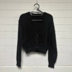 1503 ブラック アンゴラ クロップド カーディガン