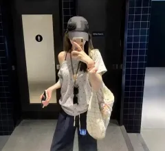 オフショルダー プリンティング 半袖Tシャツ