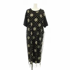 フラボア FRAPBOIS ワンピース ロング マキシ 半袖 チュール レイヤード ドット柄 L 黒 ブラック ゴールドカラー ベージュ B1501FUA248 /KU