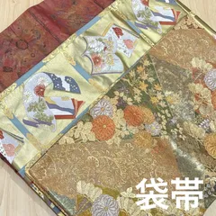 【お値引き交渉歓迎】 袋帯 ３点 まとめ売り 美品  六通 着物 帯 美品  金×緑／金×水色／赤 入学式 卒業式