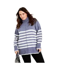 アベニュー レディース アウター ニット・セーター セーター AVENUE Womens Livvy Roll Neck Stripe Sweater Indigo インディゴ