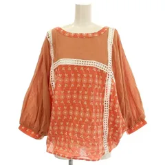 スカラー ScoLar 花柄異素材切替2WAYプルオーバー シャツ ブラウス 長袖 花柄 刺繍  M オレンジ /☆G