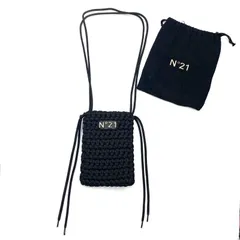 美品　N°21 ヌメロ　ヴェントゥーノ　ロープ編み　ショルダーバッグ　斜めがけ　ブラック　ロゴ　スマホショルダー　ポーチ
