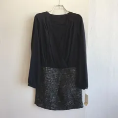 美品✨ ミッシェルクラン MICHEL KLEIN ドッキングワンピース ツイード 切り替え 異素材ワンピース ブラック 長袖 ひざ丈 Vネックワンピース きれいめワンピ 上品 フォーマル オフィスカジュアル 通勤