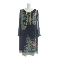 スーナウーナ Sunauna ワンピース 40 紺 ネイビー 花柄 長袖 フリル /AP