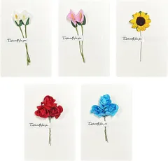 CAWKAY メッセージカード ドライフラワー付き 5種類セット 造花 感謝カード グリーティングカード お見舞い 誕生日 記念日 お祝い 5フラワーセット 5枚/セットx5セット (ホワイト)