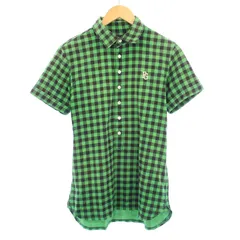 パーリーゲイツ PEARLY GATES ゴルフウェア ポロシャツ 半袖 レギュラーカラー ロゴ 刺繍 チェック柄 4 緑 グリーン 黒 ブラック /BB