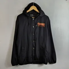 THRASHER スラッシャー フード付 コーチジャケット ポリエステル ロゴ 刺繡 古着 VINTAGE スケボー ブラック M C900のサムネイル