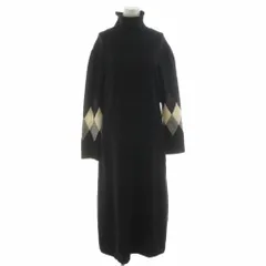 プレインピープル PLAIN PEOPLE ワンピース 絹 シルク 3 黒 アーガイル柄 長袖 タートルネック /NS