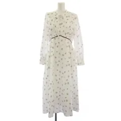 トッコ TOCCO りぼん&フリル付きパール釦フラワー×ドットプリントワンピース 長袖 ロング M 白 赤 186-192285 /BM ■MA