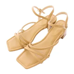 オリエンタルトラフィック ORIENTAL TRAFFIC ナローストラップメタリックラインサンダル アンクル スクエアトゥ チャンキーヒール フェイクレザー L 茶 ブラウン 31218 /BB