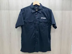 夏 STUSSY ステューシー 半袖シャツ ワークシャツ バックロゴ ネイビー S