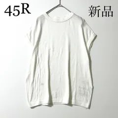 3367y【新品】45R 現行タグ　クルーネックフレンチスリーブコットンサマーニット 白 M　日本製のサムネイル