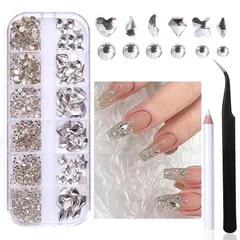 【新品】 Lismyakey ネイルアートパーツ ネイルラインストーン ラインストーン ネイル ストーン 3D ひし形 ハート 長方形 丸 ネイルアートパーツ ネイルデコレーション ハンドメイド素材 手芸パーツ DIY ネイルを飾て ピンセット2本付き ( 1