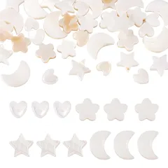 【新品】 Beadthoven シェルビーズ 淡水貝殻 ビーズパーツ 約40個/箱 ホワイト 天然淡水シェルビーズ ハート＆月＆花＆星 手芸用ビーズ チャームビーズ ビーズスペーサー ジュエリー作成 アクセサリー材料 クラフト用 ハンドメイド パーツ DI 0