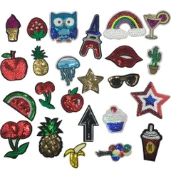 【特価セール】手芸 DIY 縫い付け 貼り付け デコ ひざあて パッチステッカー かわいい星/果物/動物ワッペン キラキラ刺繍ワッペン 24枚セット TIANYING 人気スパンコールアップリケ