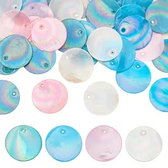 【新品】 48点 天然 カピス貝 シェルカボション ペンダント 24～25×1～2mm ジュエリー手作り カラーメッキ 飾り ネックレス イヤリング ハンドメイド 手芸 DIYクラフト素材 円形 0