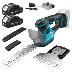 【即日発送】園芸 植木 庭木剪定 枝切り トリマー刈幅200mm バリカン刈幅130mm ブレード2枚付 グラスレシーバーと補助輪搭載 二重安全ロック 垣根 コードレス 芝刈り機 生垣バリカン ガーデンバリカン 1台2役 大容量バッテリー2個付き剪定トリマー