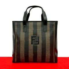 極 美品 希少品 FENDI フェンディ ペカン 柄 ストライプ ズッカ FF レザー ハンドバッグ ミニ トートバッグ ブラック カーキ 44455
