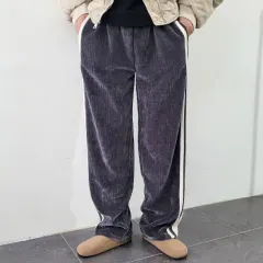 メンズ ソフトコーデュロイ バイカラー 밴ディング セミーワイド ロングパンツ 3COLOR