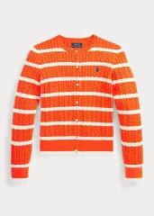 タグ付き新品) ポロ ラルフローレン ケーブル ニット ガールズ カーディガン ストライプ オレンジ