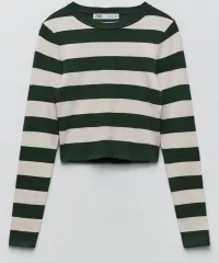 新品 ZARA(ザラ) ストライプ クロップド ニット 緑