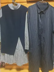 ブラック ベスト ONE PIECE + ストライプ Long シャツ セット