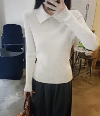 (海外配送) カラーネック ゴージ ニット 長袖Tシャツ