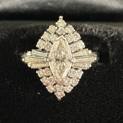 指輪 リング マーキス Pt900 メレD メレダイヤモンド 0.55ct D0.35ct 