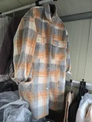 オレンジ/グレー CHECK ロング丈 シャツ コート