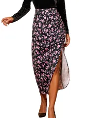 カップシー レディース ボトムス スカート フラワー柄 プリーツ プリント ミディ フラワー Cupshe Womens Floral Print Pleated Midi Skirt Black ブラック