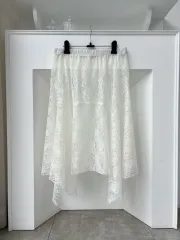 レイヤード白レースアシメントリーシフォンミディスカート