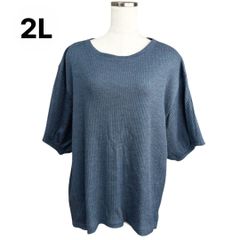 しまむら　ワッフルカットソー　半袖Tシャツ　ブルー　2L　大きいサイズレディース